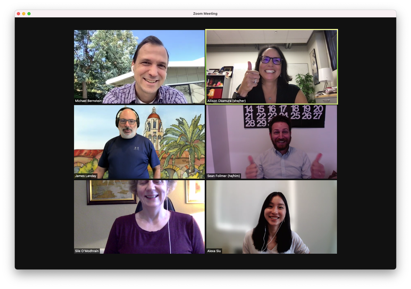 screenshot from zoom showing 5 happy committee members and alexa