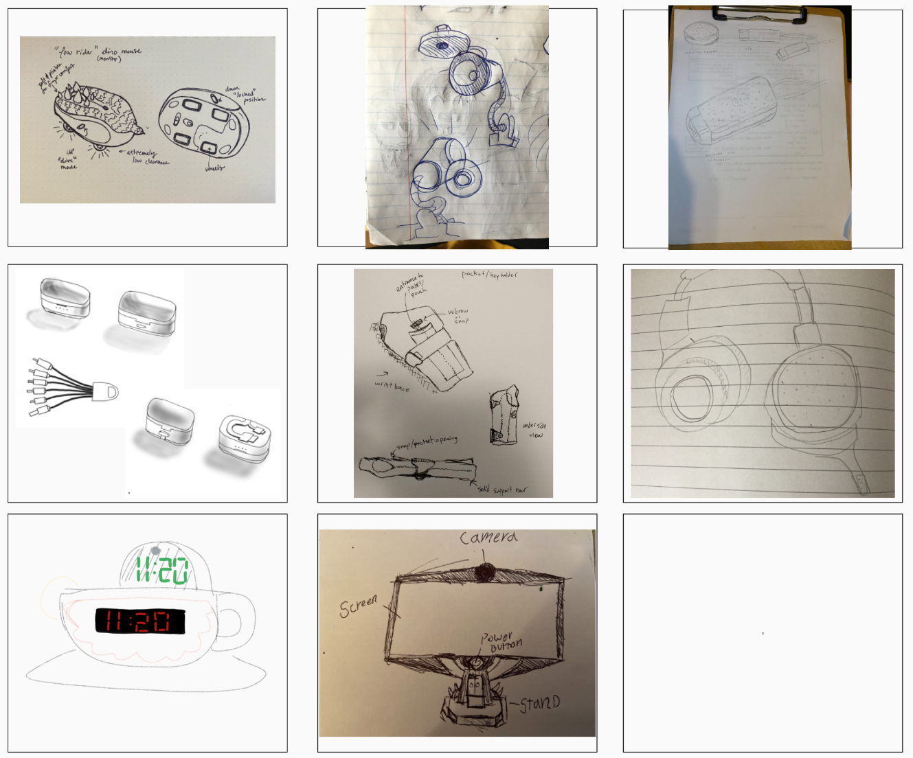 images of student sketches in which two objects were combined into one